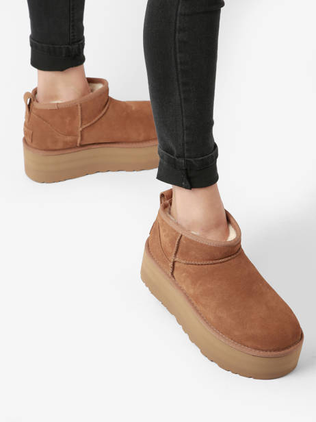 Classic Ultra Mini Platform Boots In Leather Ugg Brown accessoires 1135092 other view 2