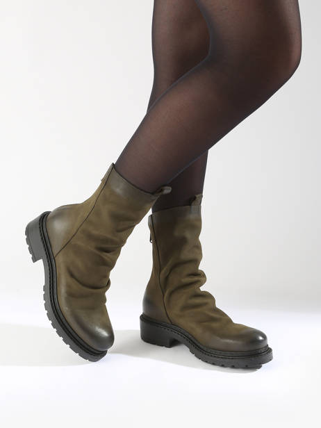 Boots Biker In Leather Metisse Green accessoires MA05 other view 1
