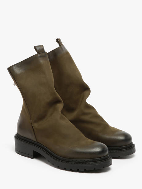 Boots Biker In Leather Metisse Green accessoires MA05 other view 2