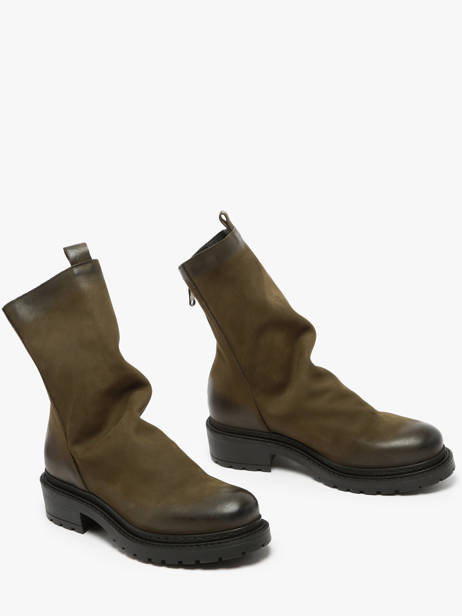 Boots Biker In Leather Metisse Green accessoires MA05 other view 4