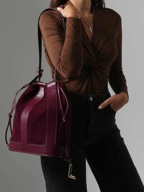 Medium Leather Elles Bucket Bag Lancel Red elles A13360 other view 1