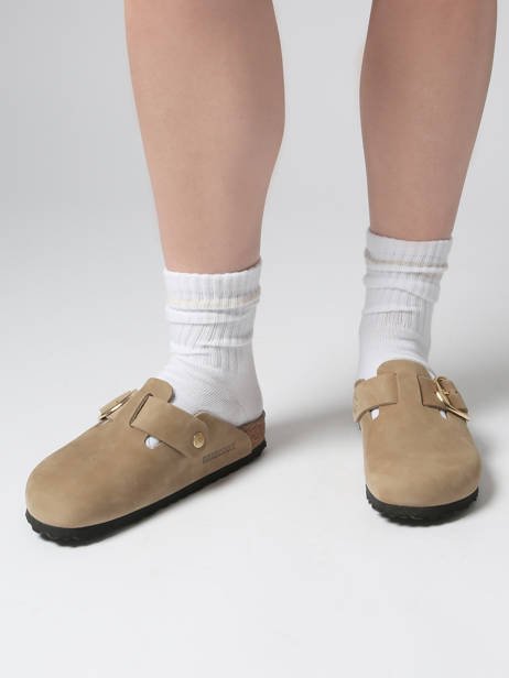 Slippers Boston Big Buckle In Leather Birkenstock Beige accessoires 1030425 other view 1