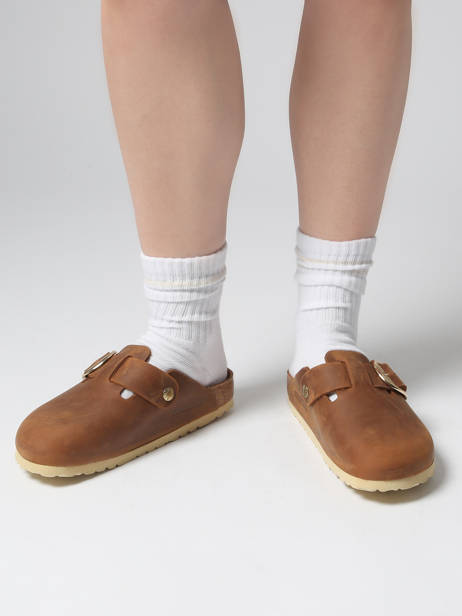 Slippers Boston Big Buckle In Leather Birkenstock Brown accessoires 1030446 other view 1