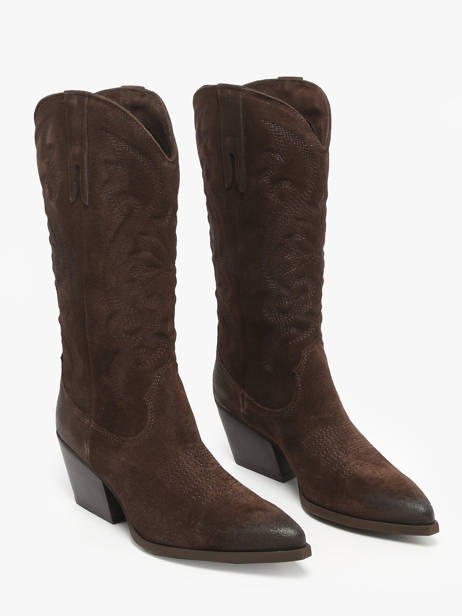 Santiags En Croûte De Cuir Avec Surpiqûres The icona Marron women TX160 vue secondaire 1