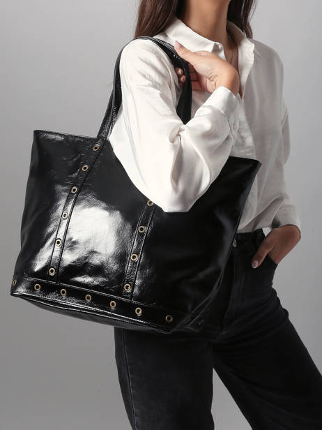 Le Cabas M Zippé En Cuir Craquelé Vanessa bruno Noir cabas cuir 82V40378 vue secondaire 1