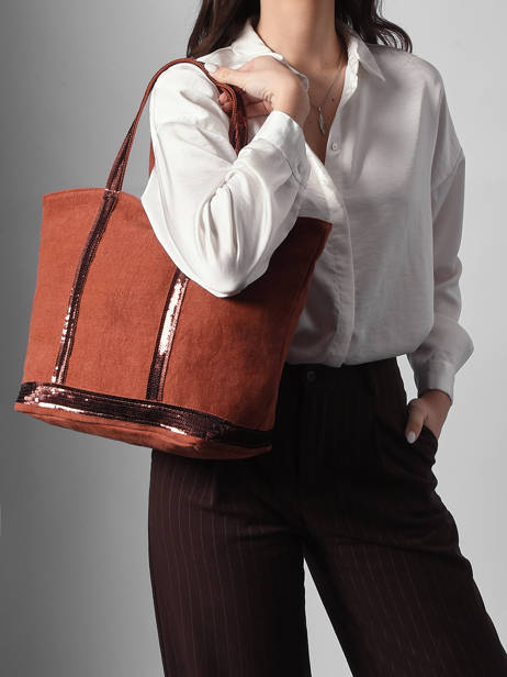 Medium Zipped Le Cabas Tote Bag Linen Sequins Vanessa bruno Orange cabas lin 31V40378 other view 1