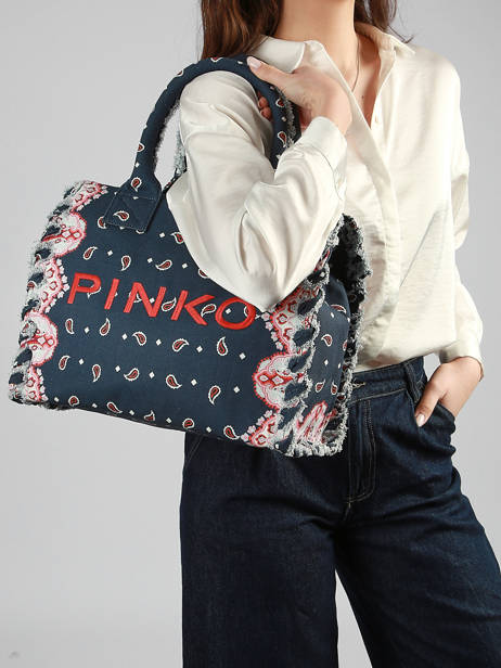 Sac Porté Main Logo Shopper Coton Pinko Bleu logo shopper 6673A3B7 vue secondaire 1