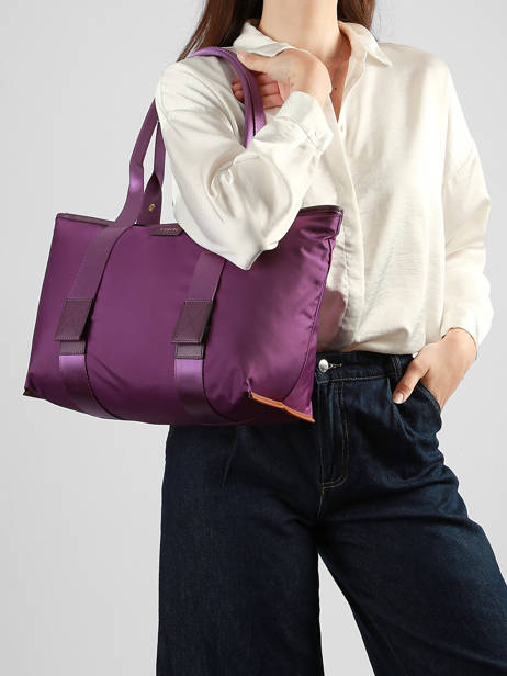 Sac Cabas Zippé M Mistral Rollable Nylon Et Cuir Lancel Violet mistral A13995 vue secondaire 1