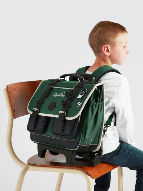Wheeled Schoolbag 2 Compartments Cameleon Green vintage urban CR38 other view 2